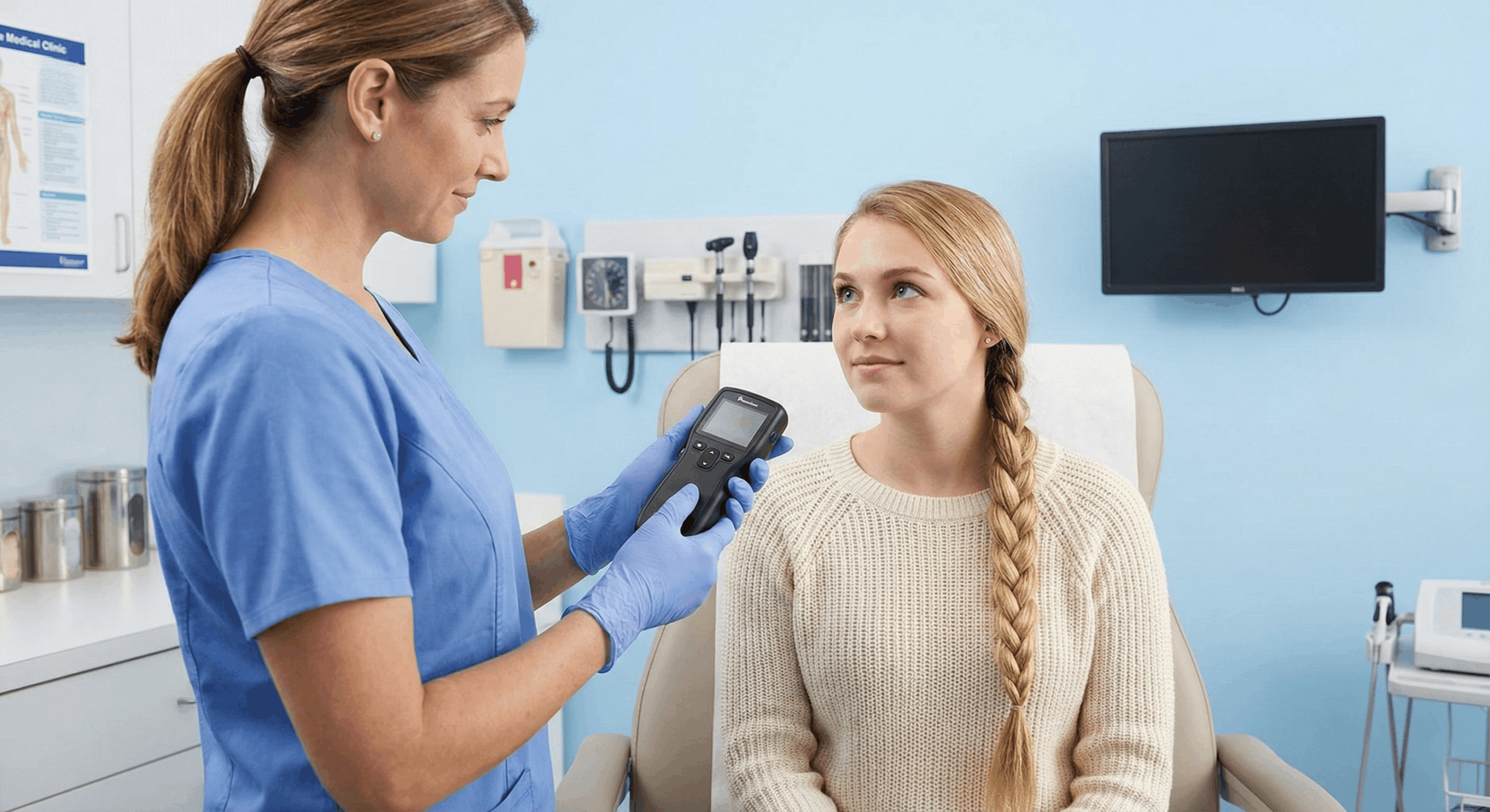 Neurologist handing a patient specialized goggles for a VNG test-scaled