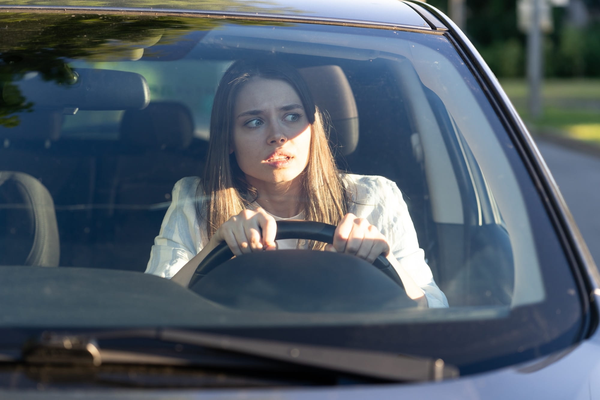 stressed girl drives her car for the first time t utc x