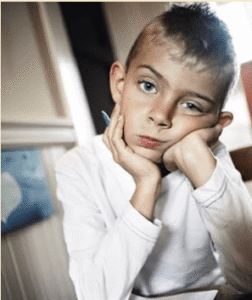 Child with binocular vision dysfunction experiencing reading and concentration difficulties